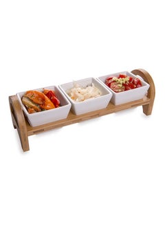 Restaurantware Restaurantware-Triple Mini Porcelain Bowl Serving Set - 21 Ounce - Elegant Square White Porcelain Bowls with Bamboo Tray: Perfect for Tastings, Catered Events, and Buffets - 1ct Box  - Image 4