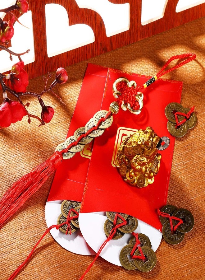 تشوانغ دي مجموعة من 10 قطع من عملات فنغ شوي الصينية على شكل ضفدع، مع خيط أحمر وعقدة صينية، تُعتبر هدايا لجلب الحظ والثروة والنجاح. - Image 4