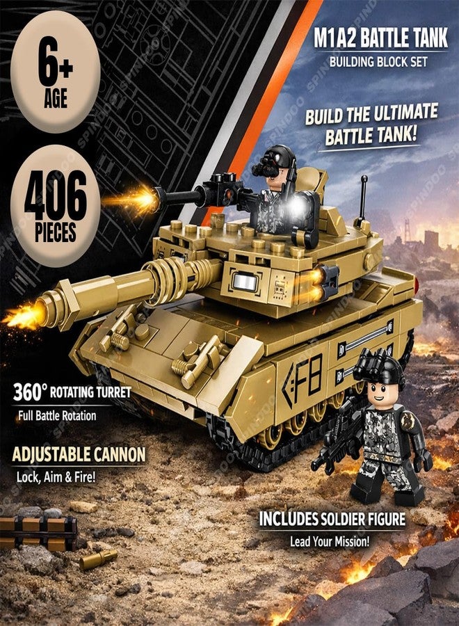 Spindoo Elecart 406 PCS Military M1A2 Main Battle Tank Building Block Set | Army Weapon Tank Model Brick Toy | Compatible Construction Bricks | Educational DIY Building Toy Gift for Kids Boys - Image 2