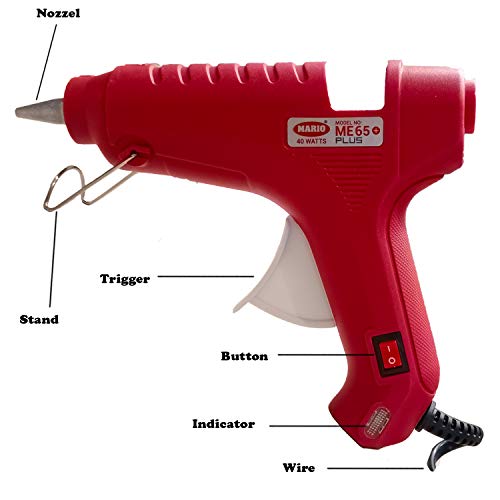 Mario - Red Professional Hot Melt Glue Gun With Light Corded Electric Indicator - 40 Watt - Constant Temperature & Long Durability + 5 Glue Sticks ME65+ Plus - Image 3