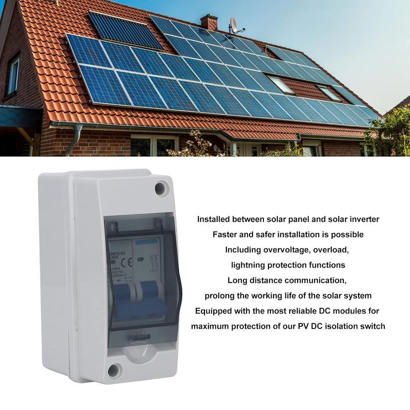 klarako DC Miniature Circuit Breaker with Box, IP65 Waterproof 2 Pole 1000V 40 Amp Isolator for Solar PV System, DC Disconnect Switch with Protective Transparent Cover for Home, RV Use - Image 3