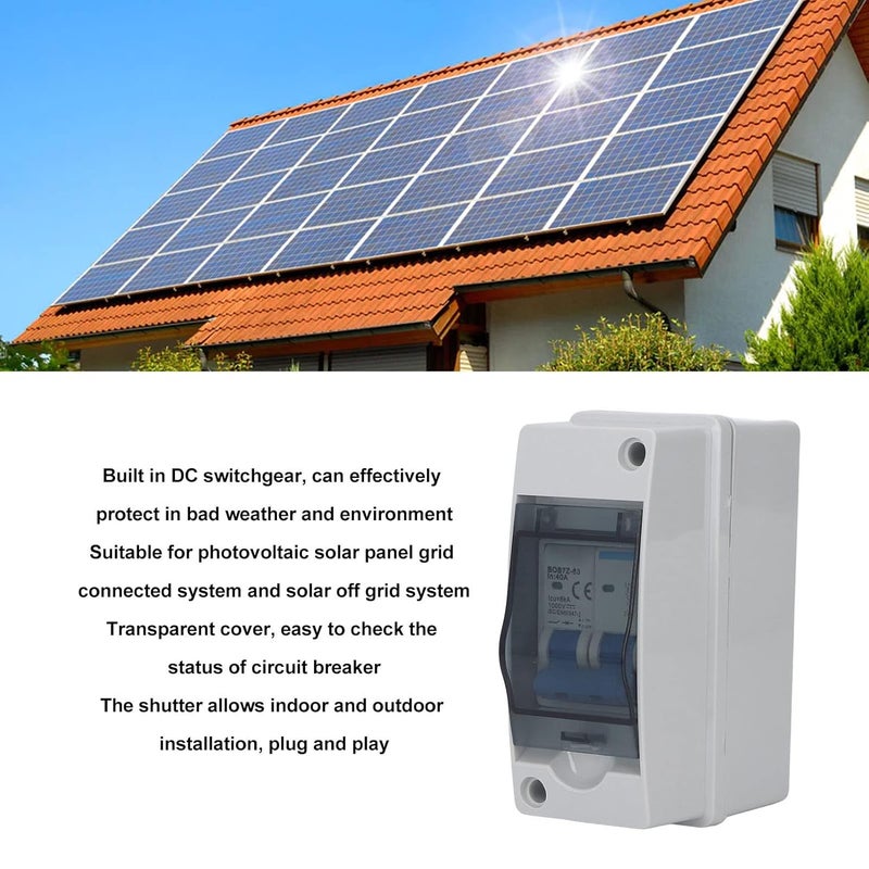 klarako DC Miniature Circuit Breaker with Box, IP65 Waterproof 2 Pole 1000V 40 Amp Isolator for Solar PV System, DC Disconnect Switch with Protective Transparent Cover for Home, RV Use - Image 4