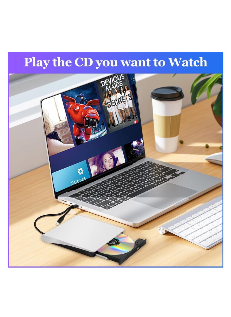 KASTWAVE - External CD/DVD Drive for Laptop, USB 3.0 Type C Portable DVD Player for Laptop, Extended Cable Power Line DVD Player, CD Burner External Disk Drive Optical Compatible with Laptop Desktop PC - Image 1