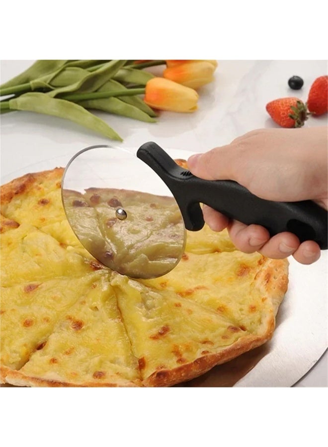 قطعتان من عجلة تقطيع البيتزا، قطاعة بيتزا من الفولاذ المقاوم للصدأ مع غطاء، عجلة بيتزا كبيرة دوارة ناعمة آمنة للقطع - Image 2