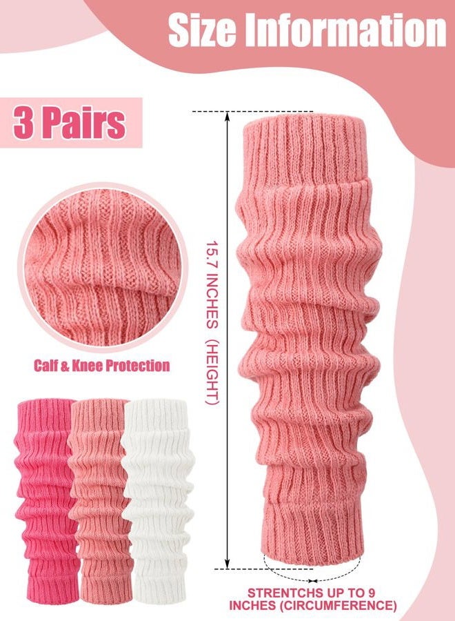 Chuarry 3 Pairs Winter Fleece Lined Leg Warmer for Women Skating Leg Warmer Long Boot Socks for Women Skating Every Day Wear, Rose Red,pink, White, One size - Image 3