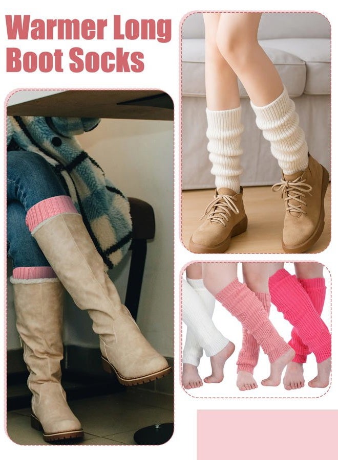 Chuarry 3 Pairs Winter Fleece Lined Leg Warmer for Women Skating Leg Warmer Long Boot Socks for Women Skating Every Day Wear, Rose Red,pink, White, One size - Image 5