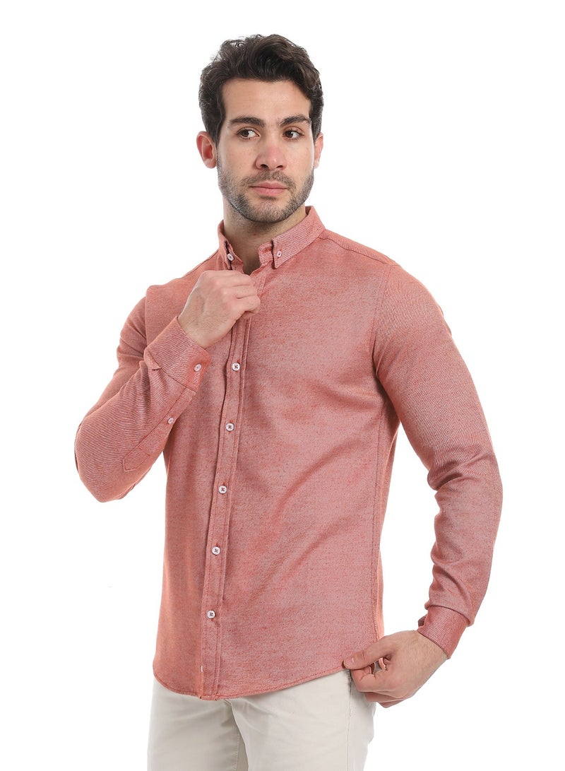 Andora Classic Heather Cotton Long Sleeve Shirt_Reddish Orange  - Image 2