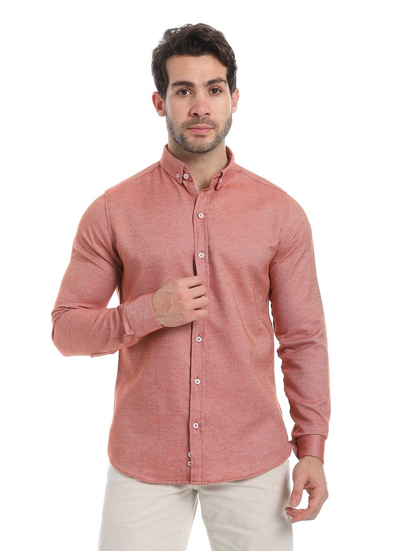Andora Classic Heather Cotton Long Sleeve Shirt_Reddish Orange  - Image 1
