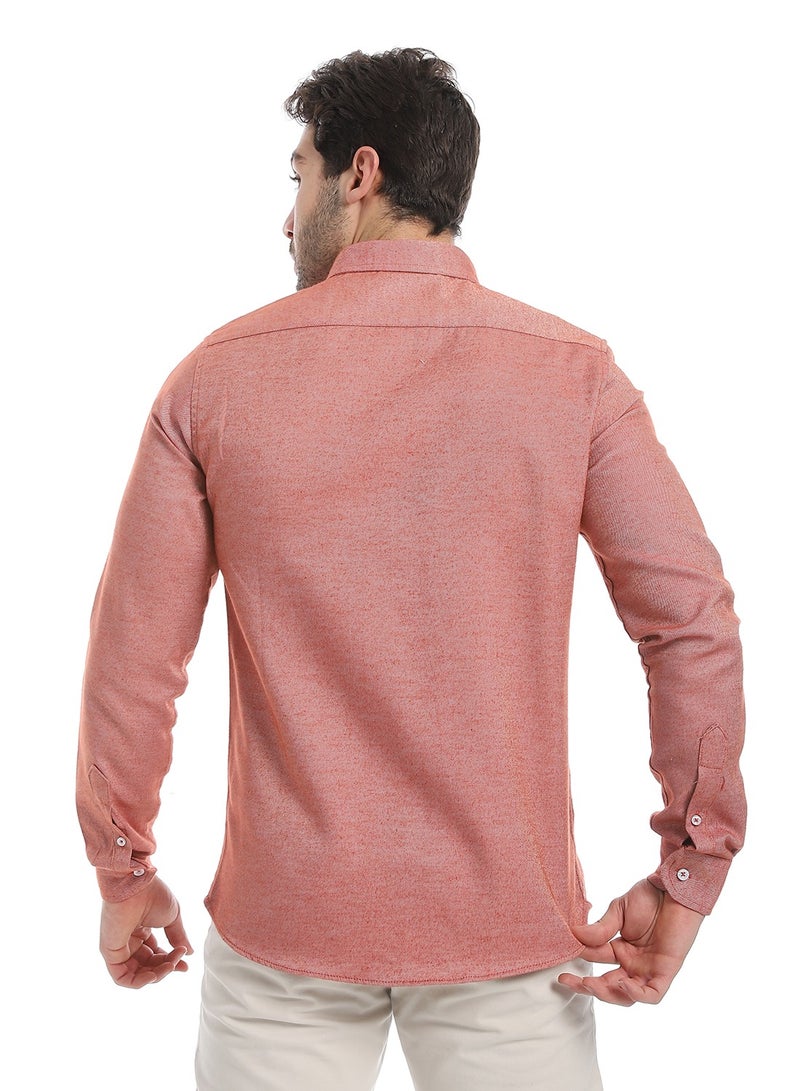 Andora Classic Heather Cotton Long Sleeve Shirt_Reddish Orange  - Image 3