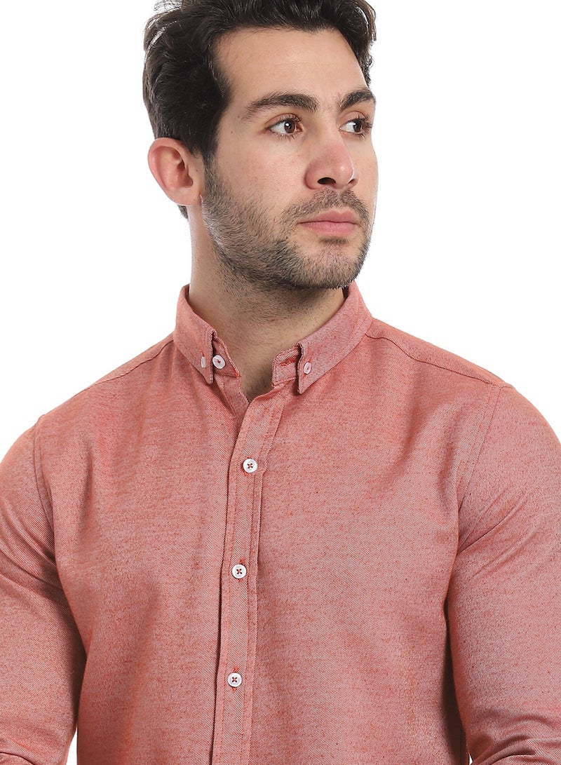 Andora Classic Heather Cotton Long Sleeve Shirt_Reddish Orange  - Image 4