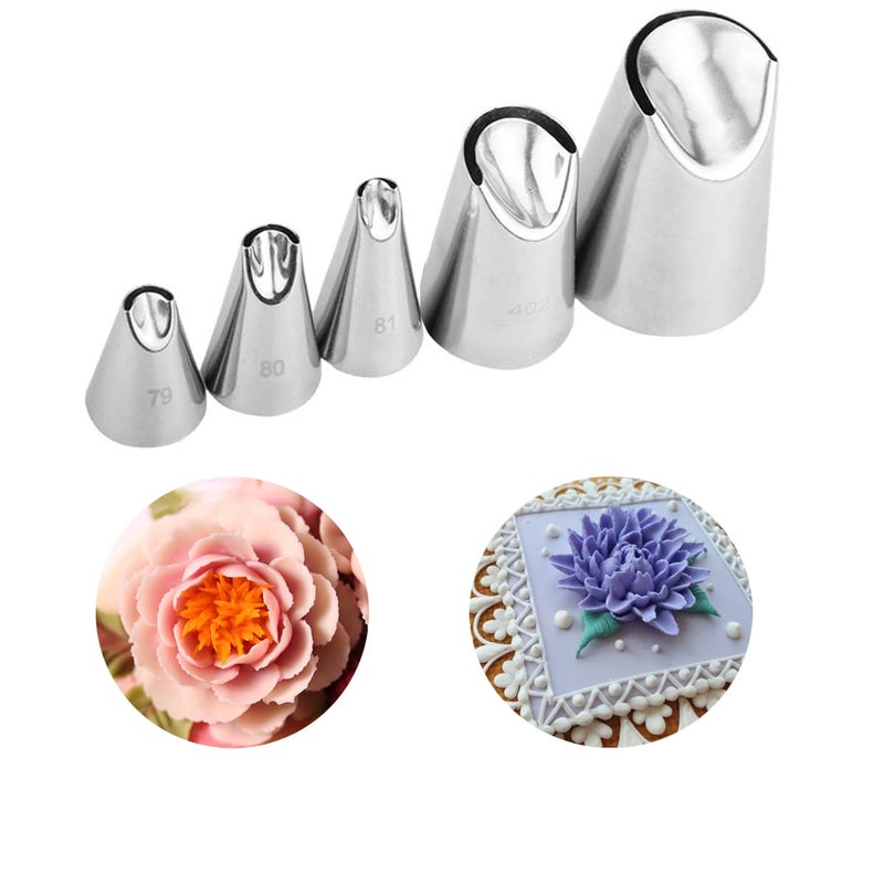 Chrysanthemum Pastry TipsRose Flower Piping Tips SetTulip Frosting Tips Buttercream DecorationIcing Piping Pastry Nozzles for Cake Cupcake Decorating5 Pcs