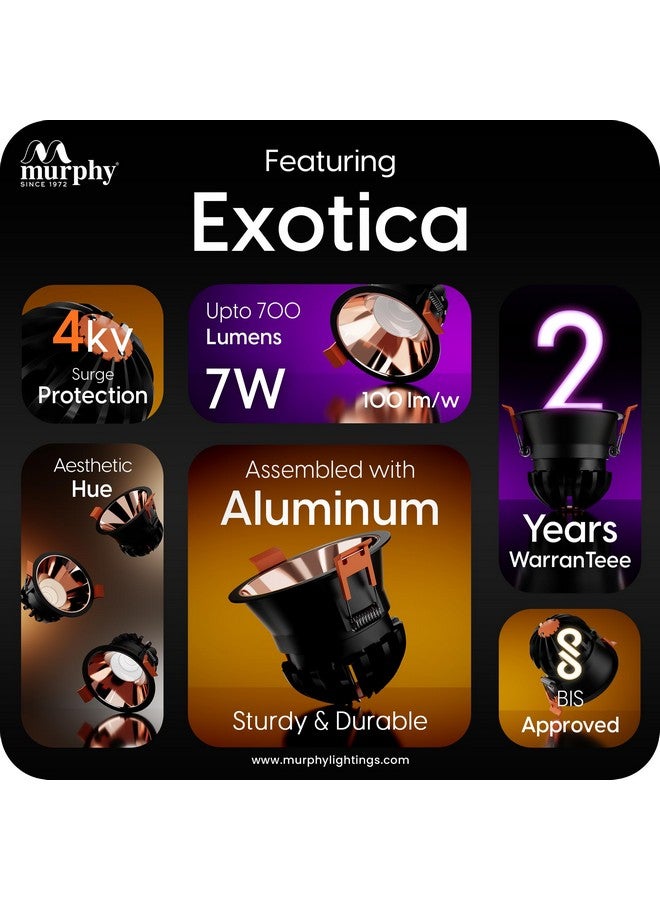 Murphy 7W Black Body Rose Gold Finish COB Spot Down Light : Warm White, Pack of 10 - Image 3