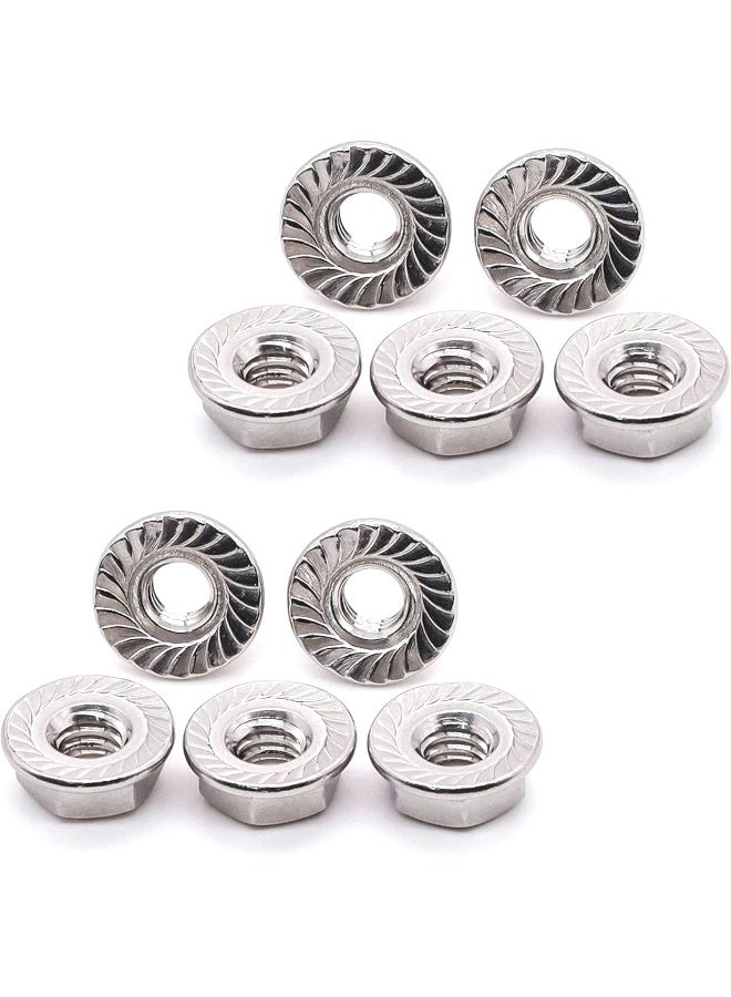 Poaker Stainless Steel Hex Flange Nuts Serrated Locknuts For Furniture Automotive And Civil Construction Vibration-Resistant Durable Fasteners For Secure Long-Lasting Connections 8Mm 10 Pcs  - Image 1