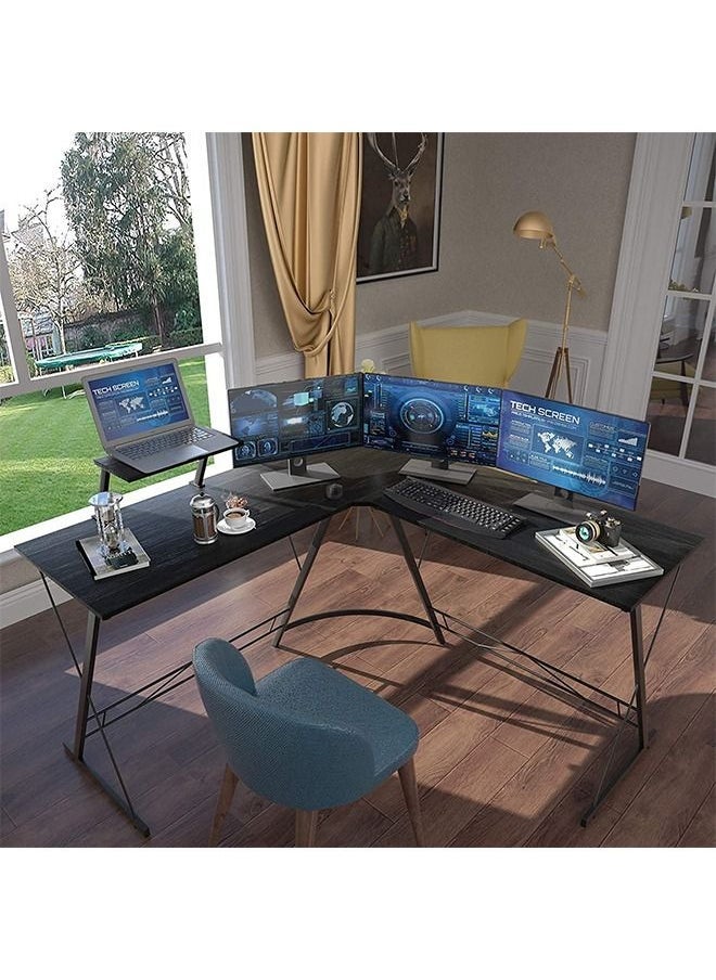 Arabest L-Shaped Computer Corner Table, Easy to Assemble Family Game Table, Office Desk with Large Monitor Stand, Space-Saving, Suitable for Home/Office/Hotel (Black) - Image 2