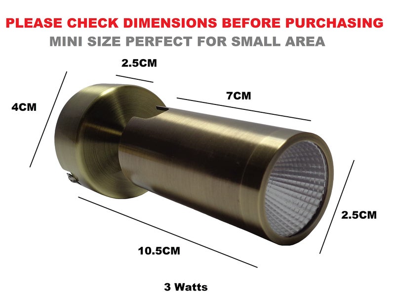 Mufasa 3 Watts Mini Size Antique Brass Finish LED Spotlight Focus Light Bedroom Reading Display Wall Light 10.5CM (Please Check Dimensions Image) (Warm White) - Image 2