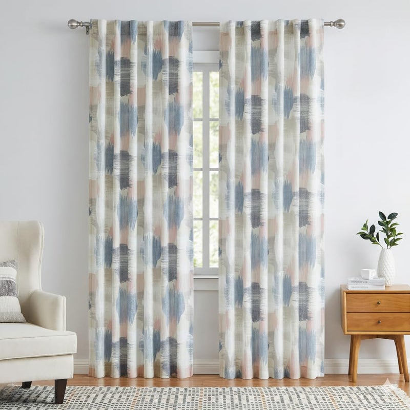 Kayne Studio Blue Pink Watercolor Boho Abstract Light Filtering Curtains,84 Inches Long Semi Sheer Colorful Curtains for Living Room and Farmhouse,Backtab Rod Pocket Window Drapes,52W x 84L.2 Panels - Image 2