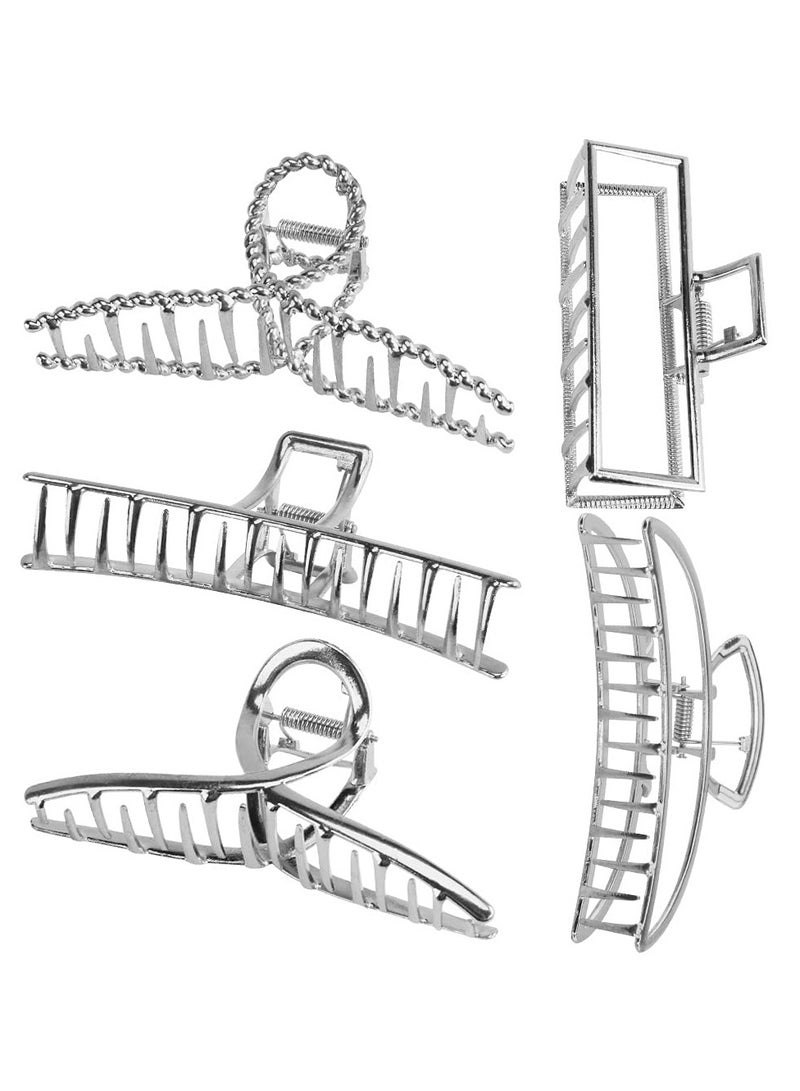 Goolsky Large Metal Butterfly Hair Clips with Teeth - Big Jaw Grip Clamps for Thick Hair, Non-Slip Silver Clamps for Women - Image 1