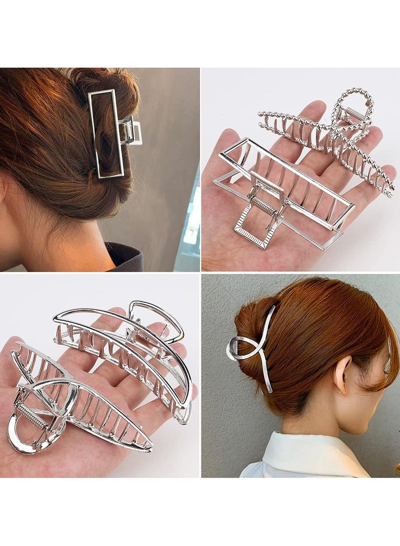 Goolsky Large Metal Butterfly Hair Clips with Teeth - Big Jaw Grip Clamps for Thick Hair, Non-Slip Silver Clamps for Women - Image 5