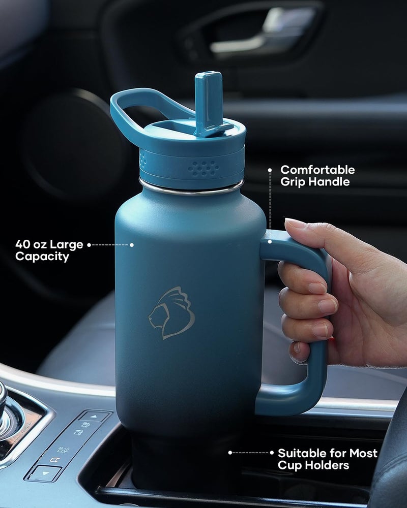 BUZIO 40oz Water Bottle Fits in Cup Holder, Stainless Steel Insulated Tumbler with Handle and Straw, Double Wall Tumbler Cup with Lid, Leak-proof BPA-Free Vacuum Travel Flask Keeps Cold, Indigo Crush - Image 2