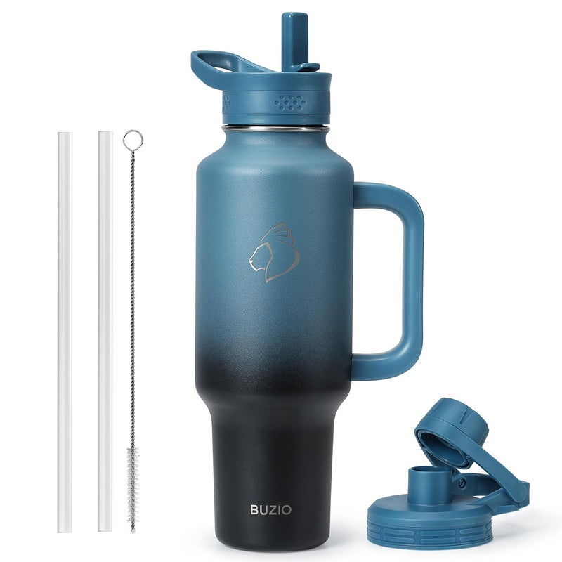 BUZIO 40oz Water Bottle Fits in Cup Holder, Stainless Steel Insulated Tumbler with Handle and Straw, Double Wall Tumbler Cup with Lid, Leak-proof BPA-Free Vacuum Travel Flask Keeps Cold, Indigo Crush - Image 1