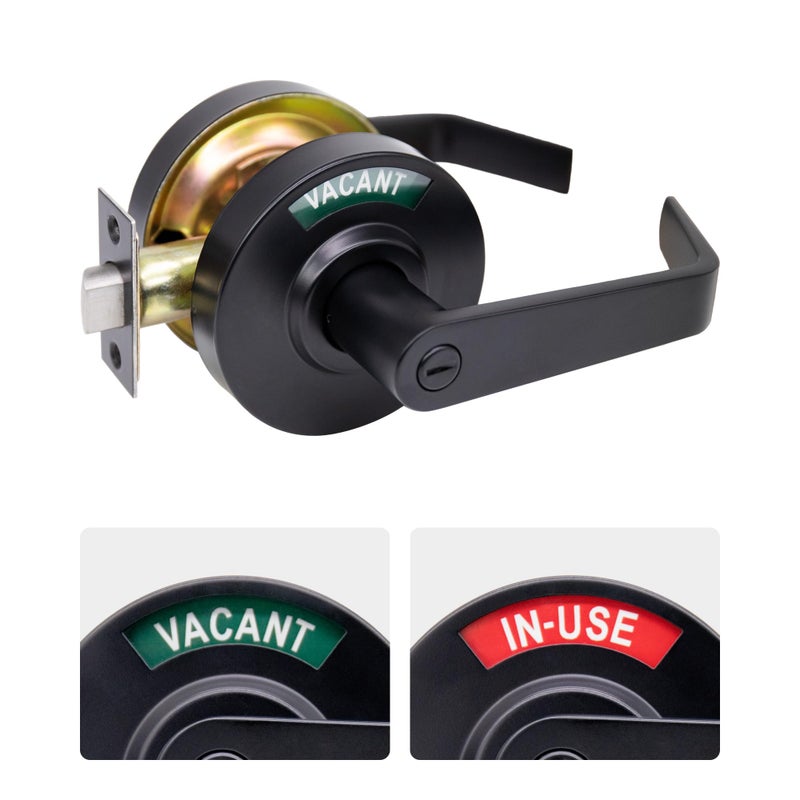 Marie Commercial Door Handle For Bathroom Privacy Vacant Occupied & Commercial Restroom Lock Durable Restroom Door Handle With In-Use & Vacant Large Indicator (Black) - Image 1
