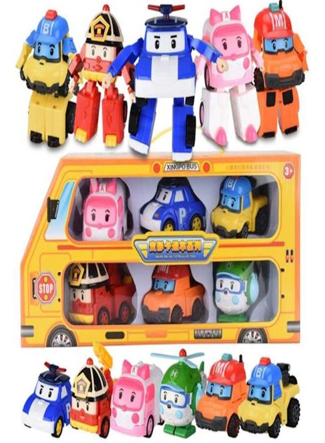 6pcs/Set Robocar Korea Robot Car Transformation Toys Fire Truck Manual Deformation Kid Boys Gift For Children - Image 1