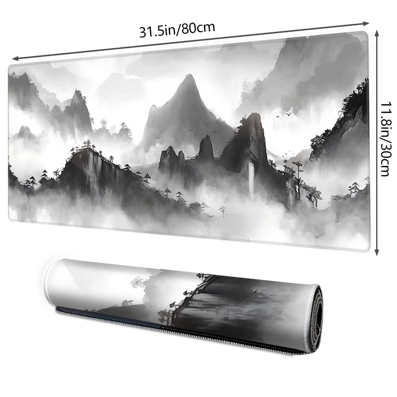 Galdas Mouse Pad for Gaming,XXL XL Large Mouse Mat Long Extended Mousepad Desk Mat Non-Slip Rubber Mice Pads Stitched Edges Thin,Black Ink Background (31.5 x 11.8 x 0.12 Inches) - Image 2