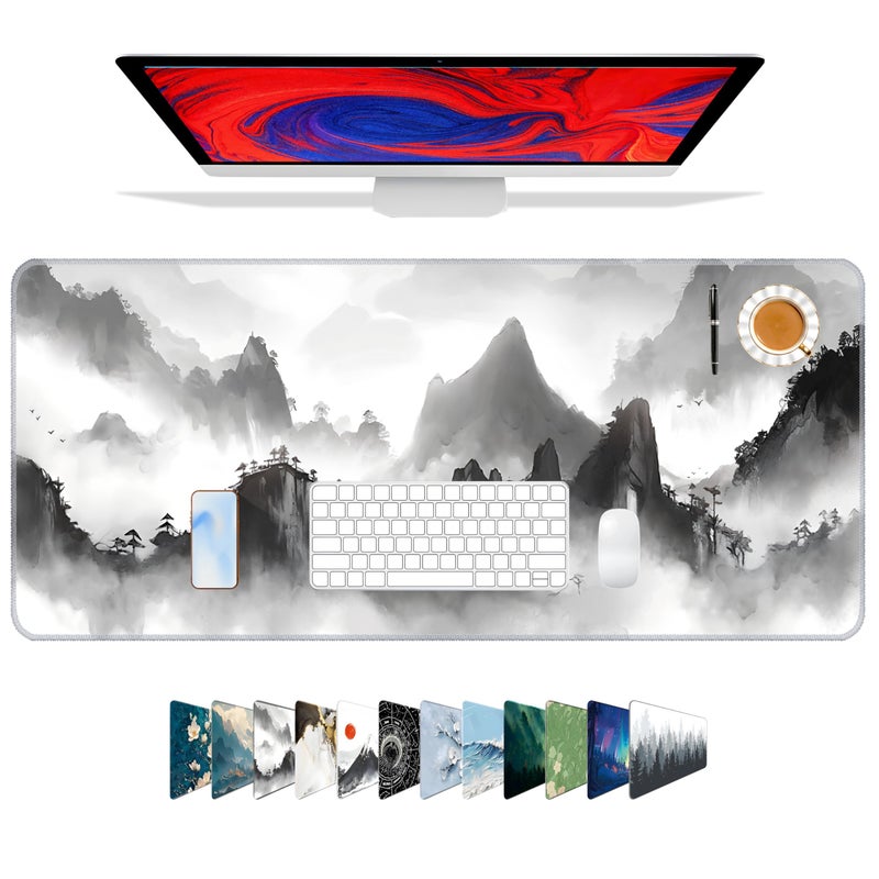 Galdas Mouse Pad for Gaming,XXL XL Large Mouse Mat Long Extended Mousepad Desk Mat Non-Slip Rubber Mice Pads Stitched Edges Thin,Black Ink Background (31.5 x 11.8 x 0.12 Inches) - Image 1
