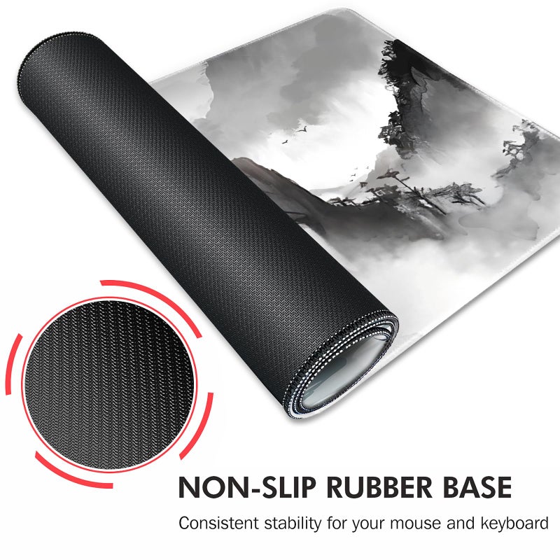 Galdas Mouse Pad for Gaming,XXL XL Large Mouse Mat Long Extended Mousepad Desk Mat Non-Slip Rubber Mice Pads Stitched Edges Thin,Black Ink Background (31.5 x 11.8 x 0.12 Inches) - Image 5