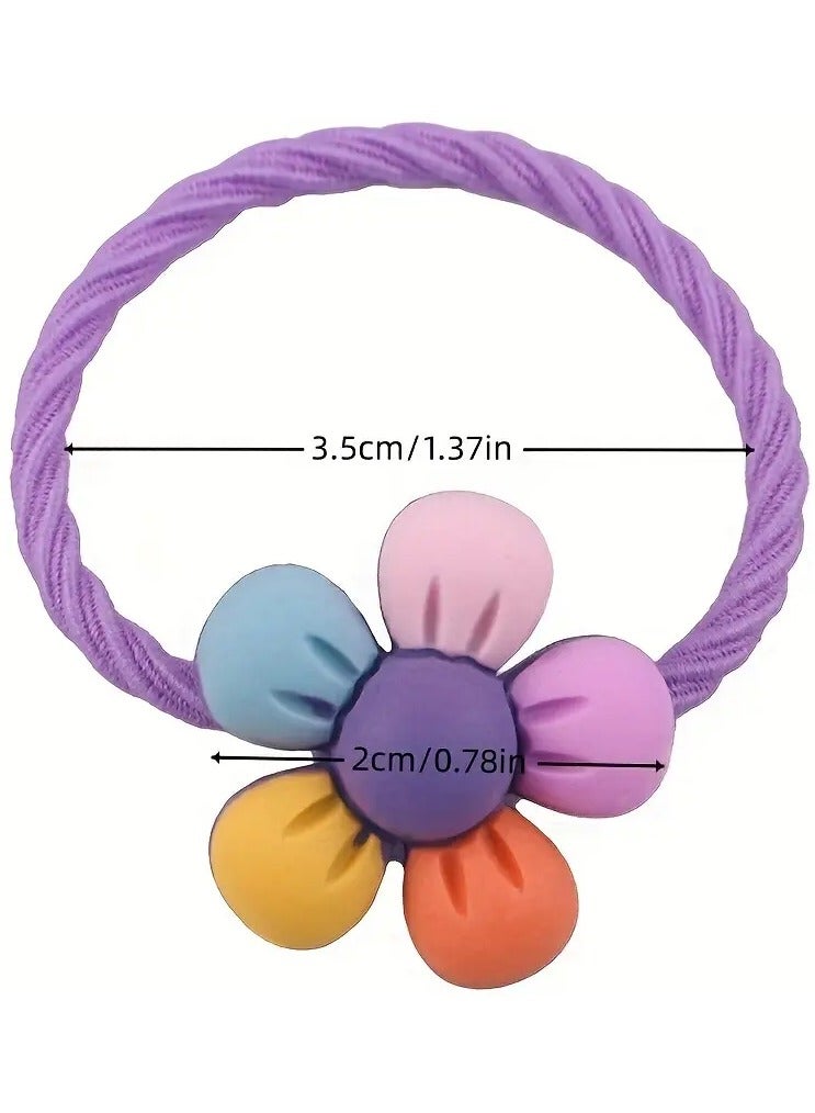 Goolsky 10pcs Vibrant Solid Color Resin Flower Hair Ties - Stretchy Rubber Ponytail Holders with Mature Style - Perfect Gift for Girls and Women - Image 2