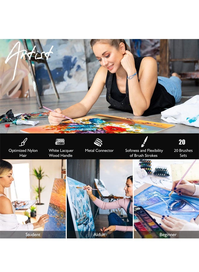 مجموعة من 10 فرش رسم فنية للرسم بالأكريليك، بمقبض خشبي ناعم ومريح، وشعيرات صناعية بأحجام وأشكال مختلفة، فرش ألوان مائية (وردي) - Image 5