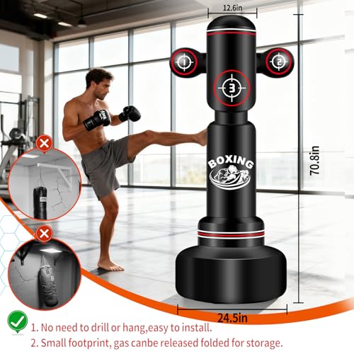 JUOIFIP Heavy Boxing Bag with Stand for Adult Teens, 70'' Freestanding Punching Bag with Boxing Gloves, Men Women Standing Kickboxing Bag, Kickboxing Bags for Beginners Training MMA Muay Thai Fitness Home Gym - Image 5