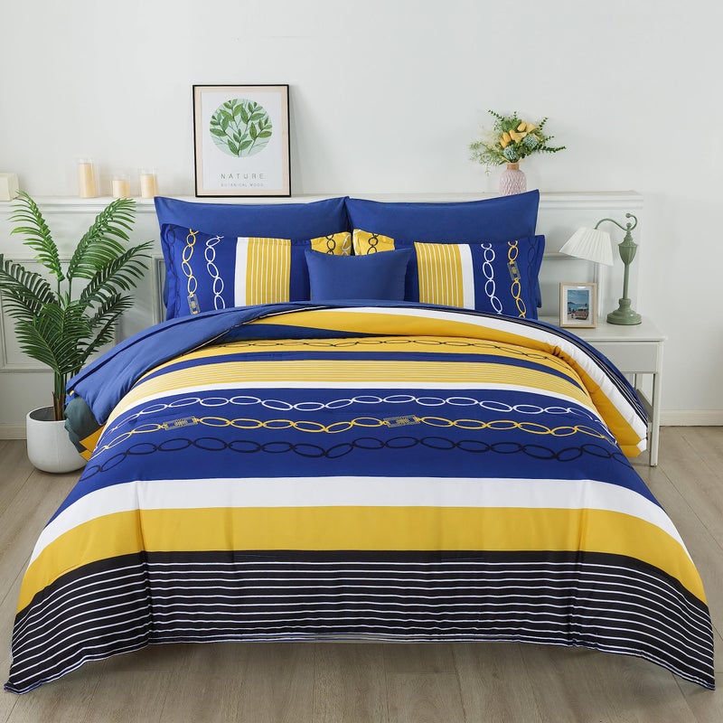 Anibedding 8 Pieces Bed in a Bag Stripe Comforter Set Queen Size,Patchwork Striped Comforter with Sheets Set Soft Microfiber Boho Bedding Sets (Blue Yellow) - Image 2