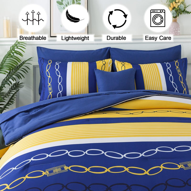 Anibedding 8 Pieces Bed in a Bag Stripe Comforter Set Queen Size,Patchwork Striped Comforter with Sheets Set Soft Microfiber Boho Bedding Sets (Blue Yellow) - Image 4