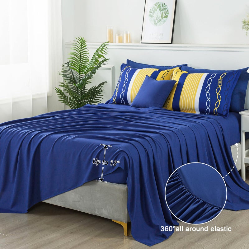 Anibedding 8 Pieces Bed in a Bag Stripe Comforter Set Queen Size,Patchwork Striped Comforter with Sheets Set Soft Microfiber Boho Bedding Sets (Blue Yellow) - Image 5