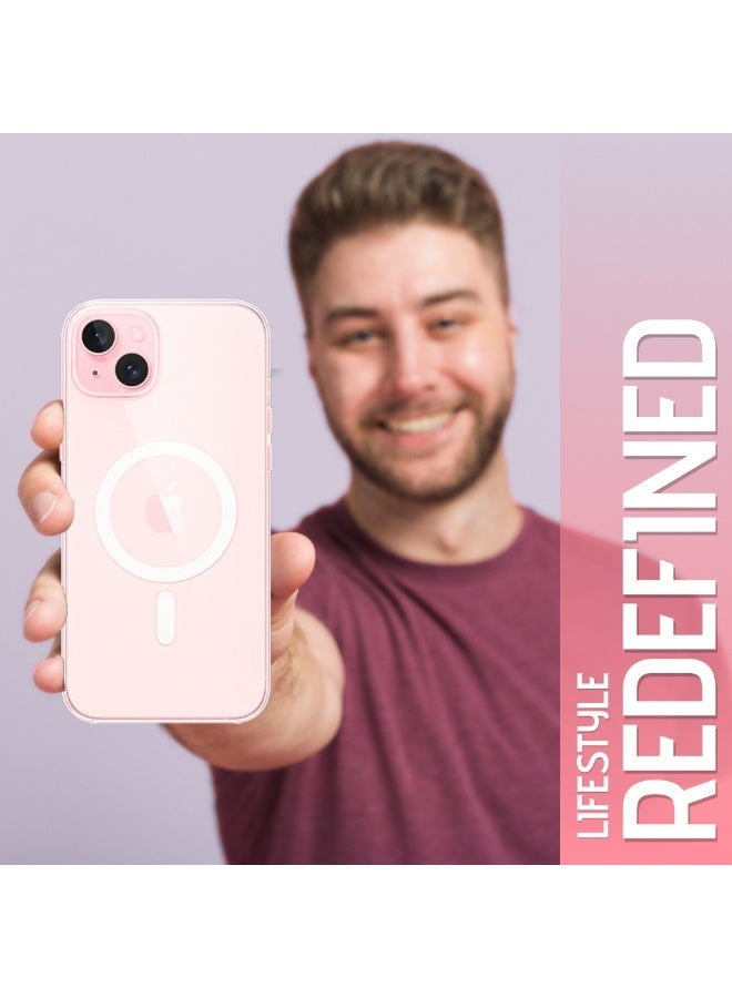 Raxoom iPhone 15 Clear Magnetic Cover | Mag Safe Compatible | Hybrid Protective Crystal Clear Hard Back Case | Shockproof Silicone Frame | Anti Yellowing | Slim Transparent Case for Apple iPhone 15 - Image 3