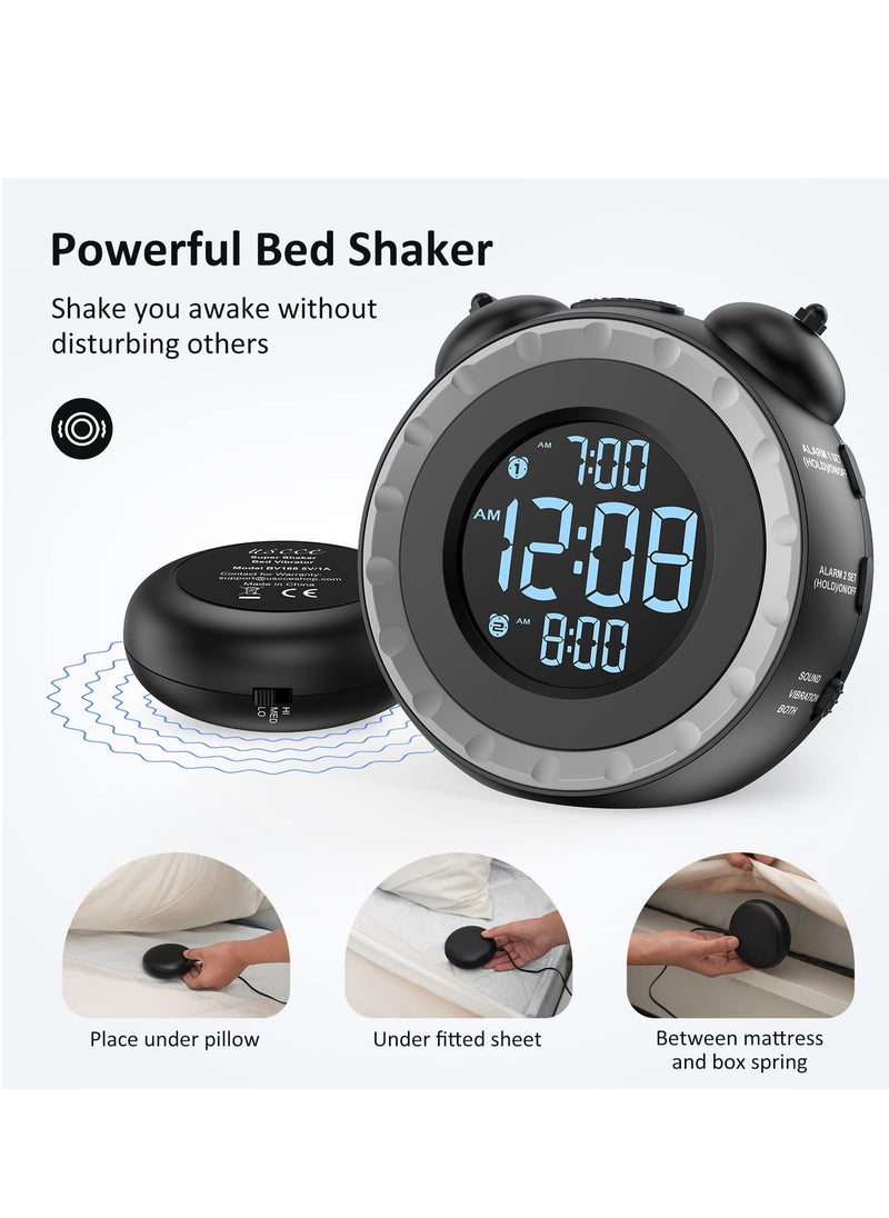 SYOSI - Loud Dual Alarm Clock with Bed Shaker, Vibrating Alarm Clock for Heavy Sleepers or Hearing Impaired, 0-100% Dimmer, Easy to Set, USB Charging, Battery Backup, Wake with a Shake - Image 1