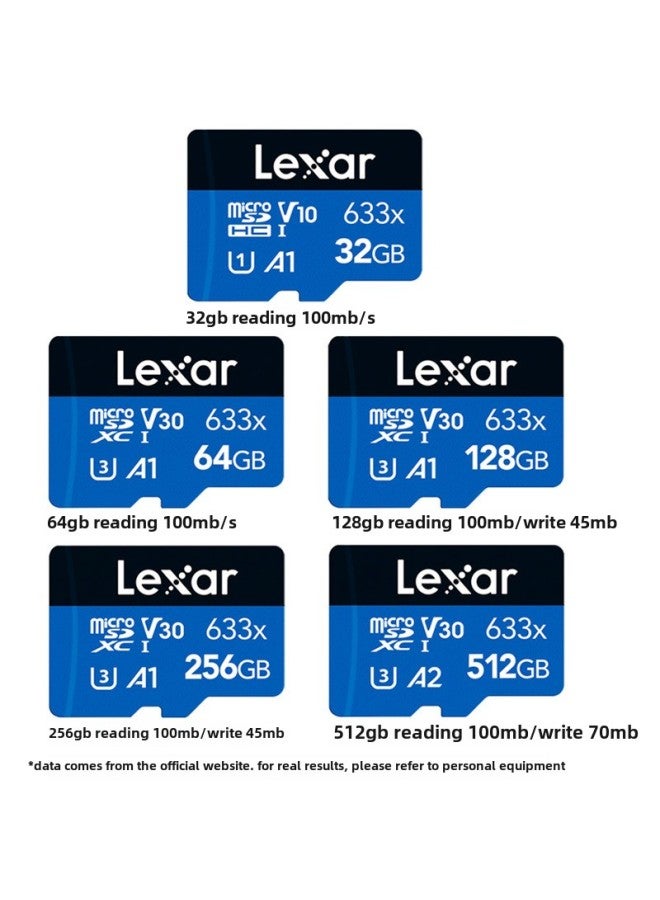 Lexsha TF Card High-speed Memory Card 512g Sports Camera Driving Record Monitoring Memory Card 32g64g128g-Color:TF633X Black And Blue Card-Capacity:64G(U3) - Image 1