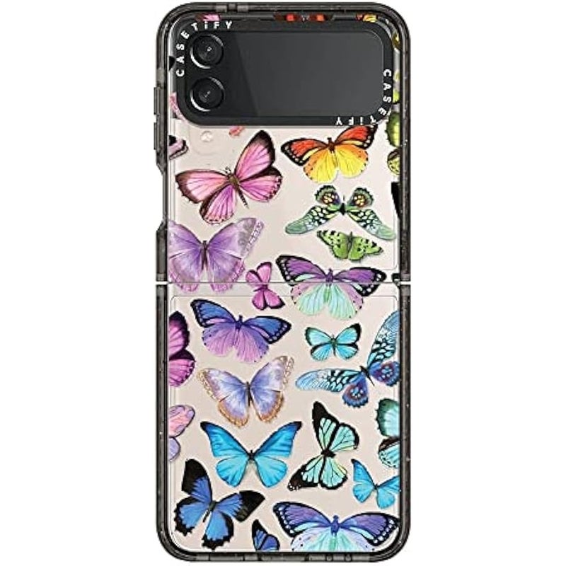 Casetify Impact Case for Galaxy Z Flip 4 - erfly Rainbow - Clear Black - Image 1