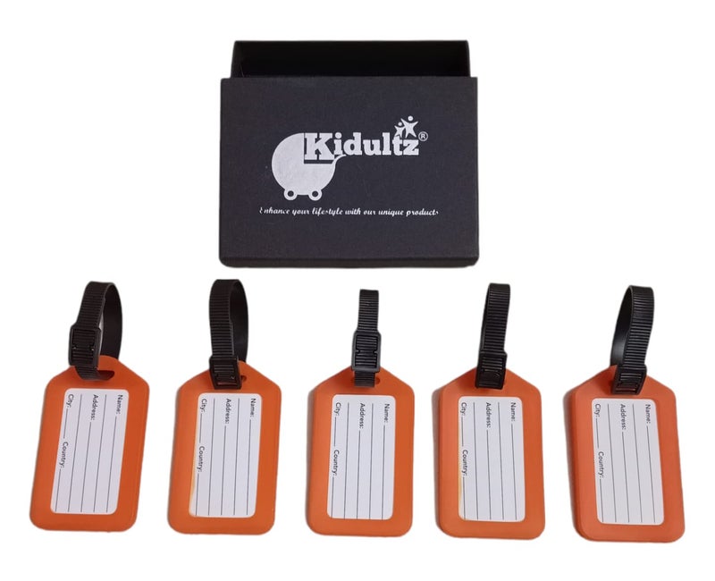 Kidultz Luggage Tags with Premium Strap for Travel suitcases, School Bags, etc..for Easily Identification of Bags(Pack of 5) (Orange) - Image 2
