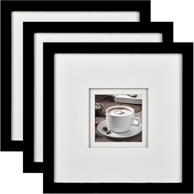 Yaetm إطار صور مربع YAETM 10x10 مع مات 4x4  إطار عائم مزدوج بلون العاج  إطار صور أسود مع زجاج مقسى عالي الدقة  إطار فن الجاليري للتعليق على الحائط  عبوة 3 قطع - Image 1