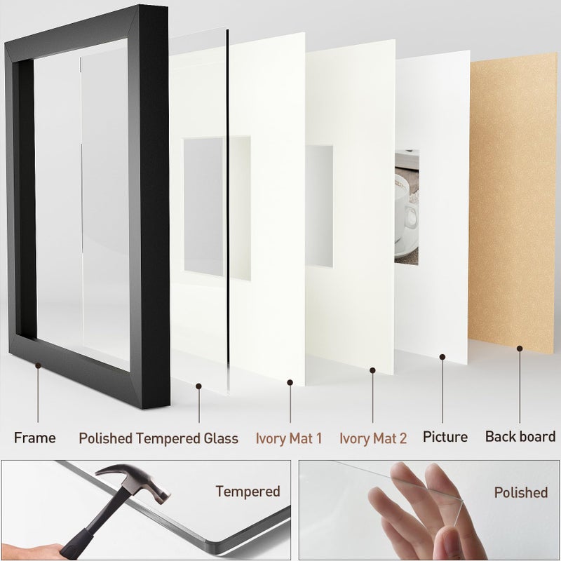Yaetm إطار صور مربع YAETM 10x10 مع مات 4x4  إطار عائم مزدوج بلون العاج  إطار صور أسود مع زجاج مقسى عالي الدقة  إطار فن الجاليري للتعليق على الحائط  عبوة 3 قطع - Image 5