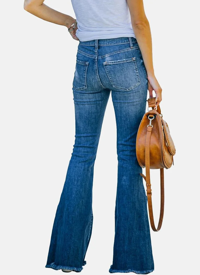 YUNIQEE Blue Bootcut Slash Knee High-Rise Jeans