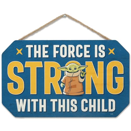 Open Road Brands Disney Star Wars The Mandalorian Baby Yoda Hanging Wood Sign The Force is Strong With This Child - Image 1