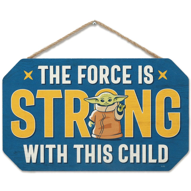 Open Road Brands Disney Star Wars The Mandalorian Baby Yoda Hanging Wood Sign The Force is Strong With This Child - Image 3