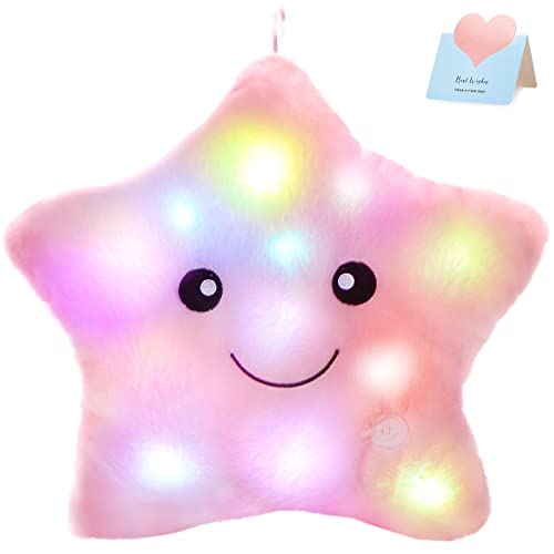 WEWILL 13 Creative Twinkle Star Glowing LED Night Light Plush Pillows Stuffed Animals Toys Birthday Christmas Holiday Valentines Gifts for Toddlers GirlsPink - Image 1