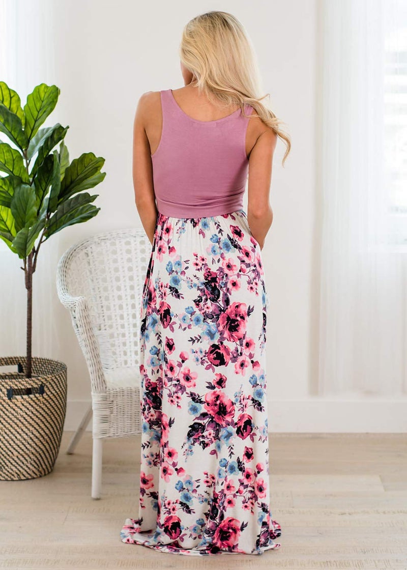 Askwind Mommy and Me Dresses Casual Floral Family Outfits Summer Matching Maxi Dress (Purple, 3-4T) - Image 3