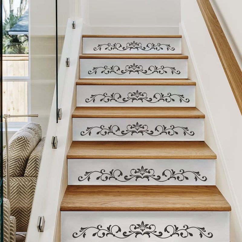 IARTTOP IARTTOP 12Pcs Minimalist Vine Stair Stickers Peel and Stick Vinyl Stair Risers Decals Black Vine Sticker Staircase Stickers for Home Staircase Decor 