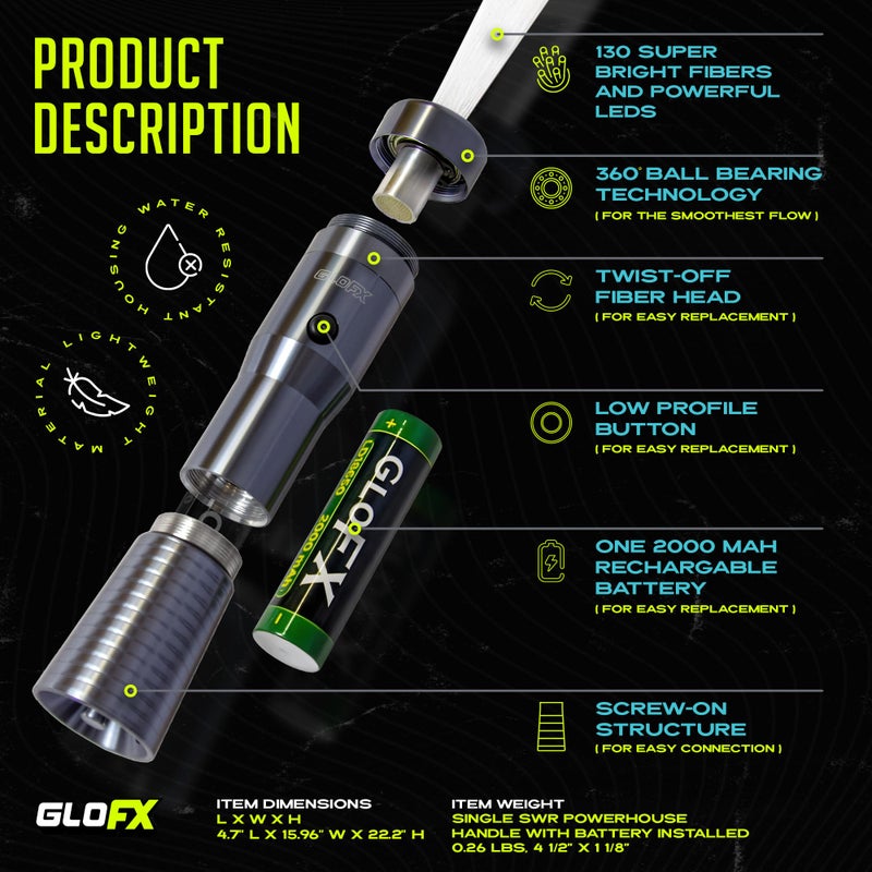 GloFX Space Whip Remix | Programmable Led Fiber Optic 360Â° Swivel | Rave Accessory for Parties, Light Shows Music Festivals | Poi - Image 4