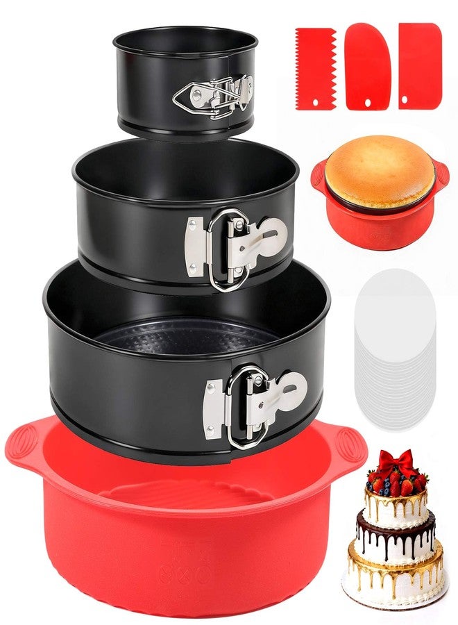 MASSUGAR Springform Pan with Silicone Protector, 4 7 9 Inch Leakproof Round Cake Pan for Baking in Water Bath - Nonstick Spring Form Pan for Cheesecake with 50 Pcs Parchment Paper Liners - Image 1